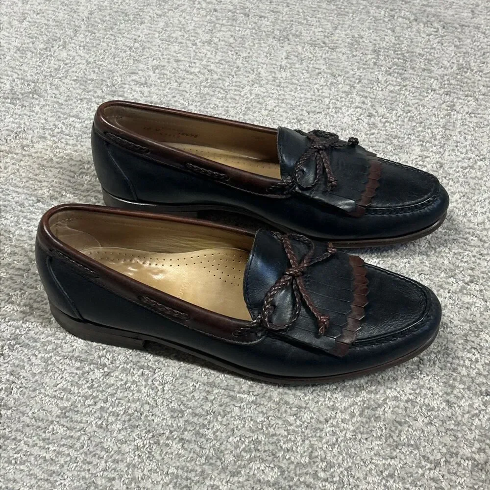 Allen Edmonds Woodstock Loafers Mens 10 C Black Leather Kiltie Woven Tie Moc Toe